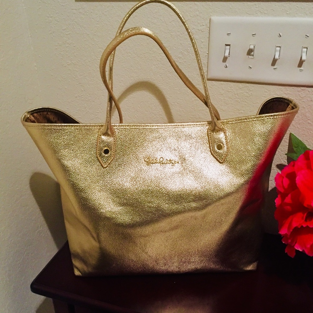 Lilly Pulitzer  Gold Leather Lala Tote